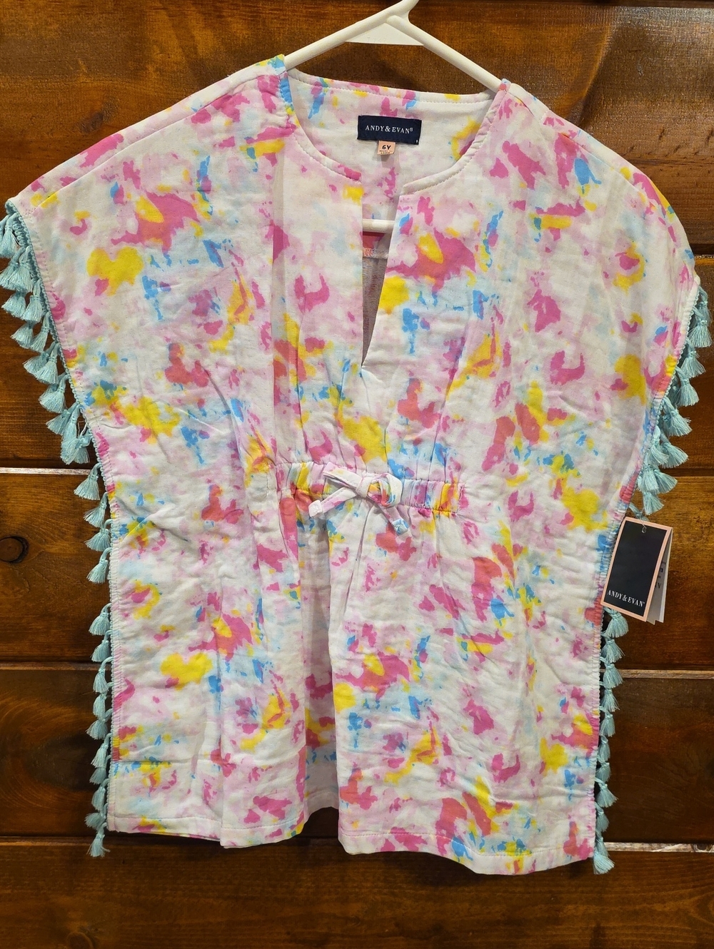 Andy & Evan Pink Yellow Blue Tassel Beach Coverup